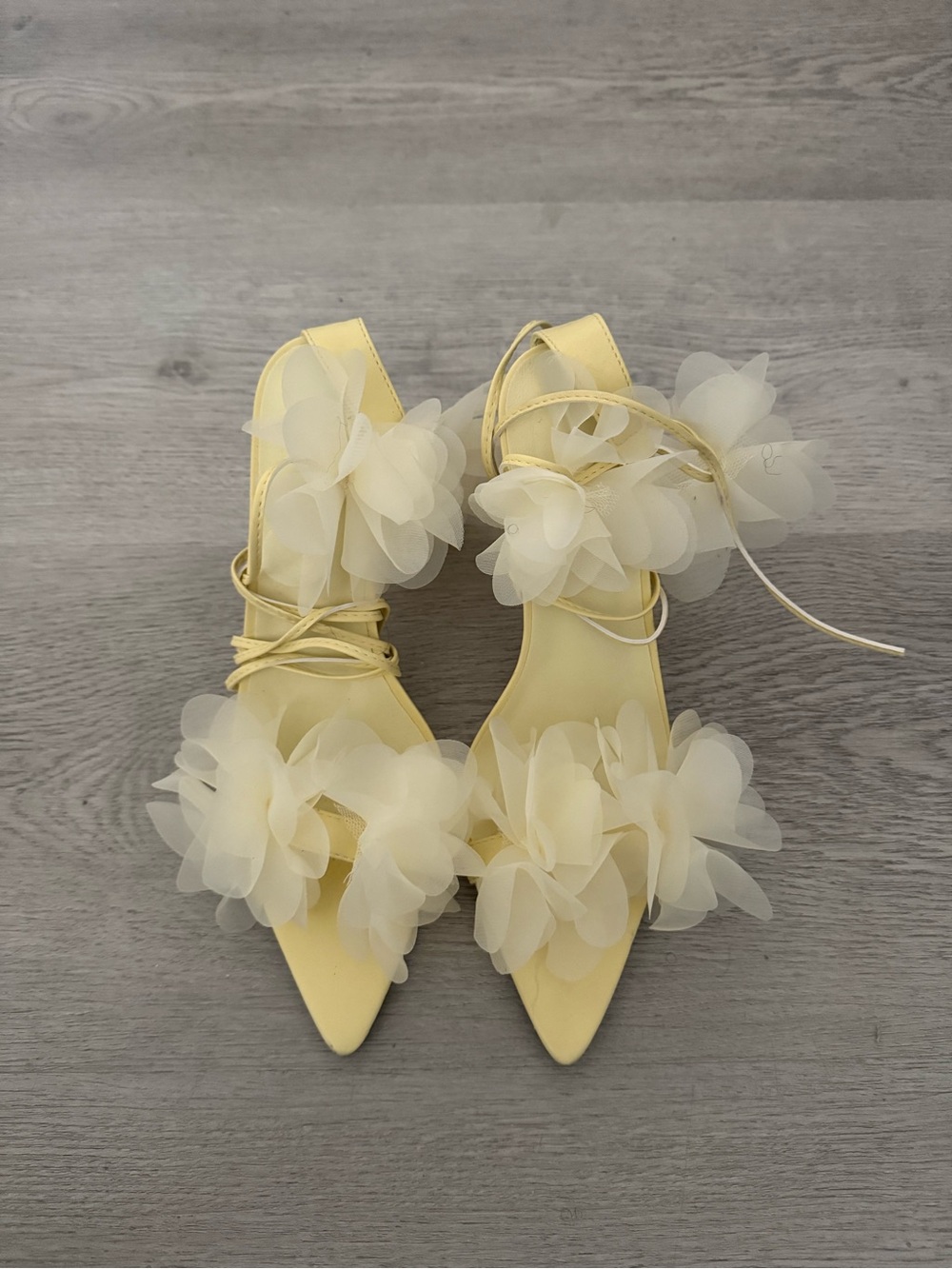 Floral Accent Yellow Women's Pointed Toe Heels
